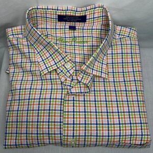 Alan Flusser Shirt Large Multicolor Plaid Button Up Long Sleeve Casual Men's